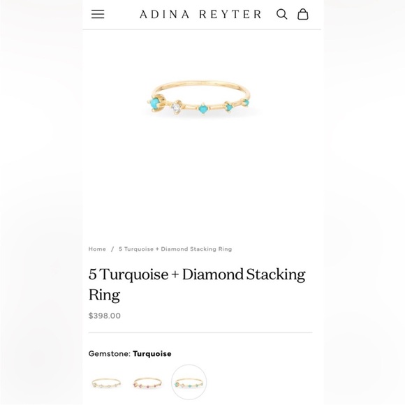 Adina Reyter - 5 Turquoise+Diamond Stacking Ring in 14K Yellow Gold - Picture 7 of 7